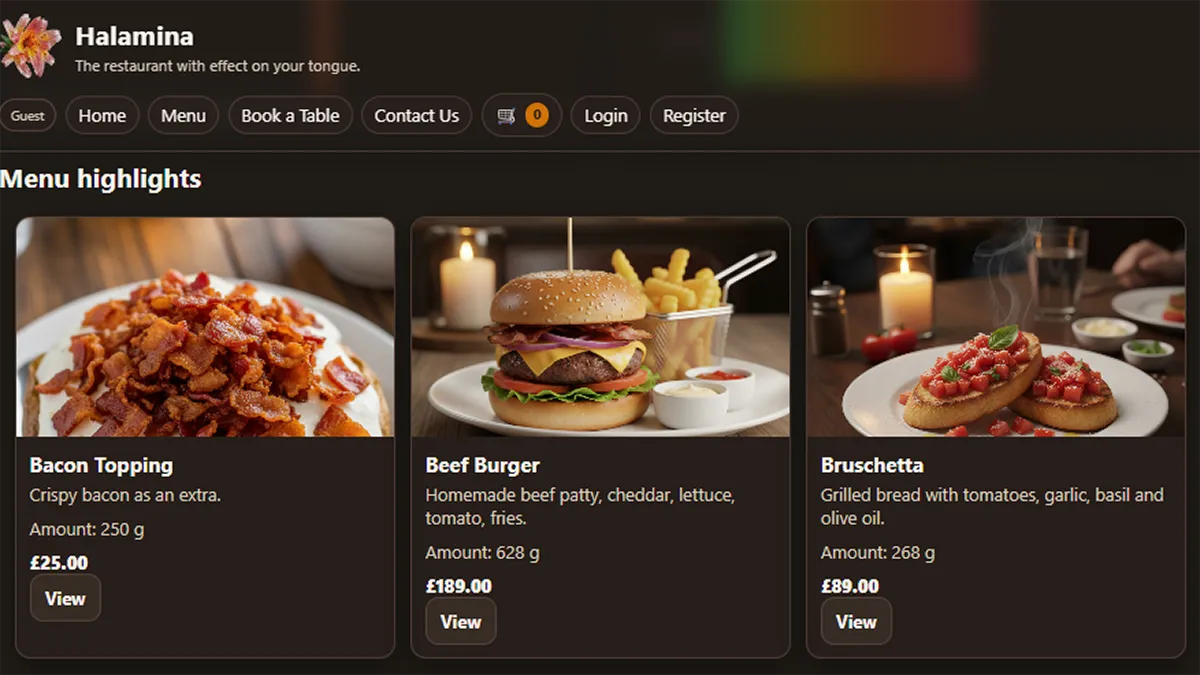 Restaurant website project preview