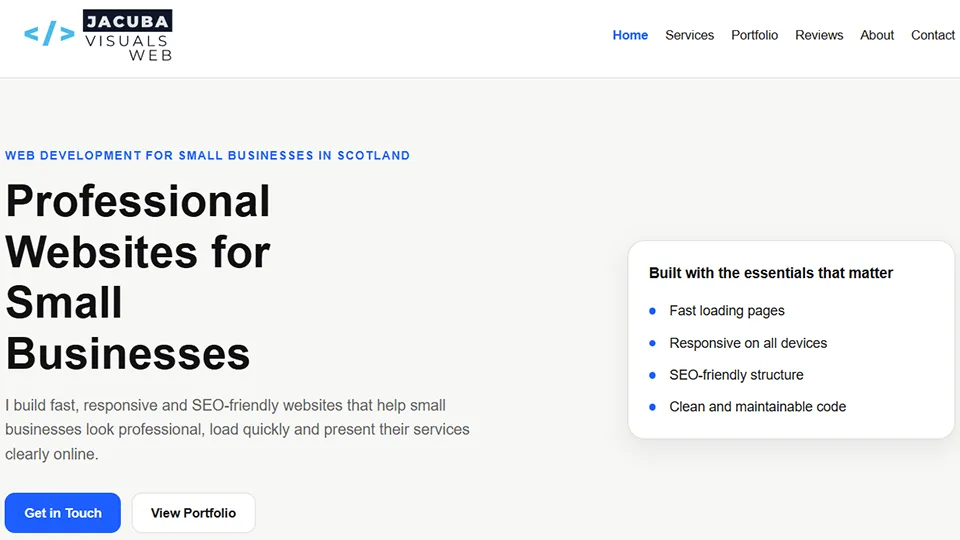 Jacuba Visuals Web homepage preview